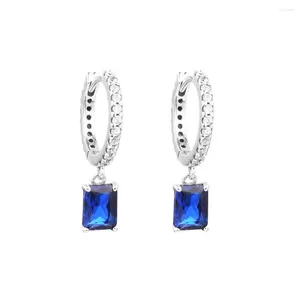 Hoop Earrings 2023 Authentic 925 Sterling-Silver-Jewelry Original Blue Rectangular Sparkling Women Argent Brincos