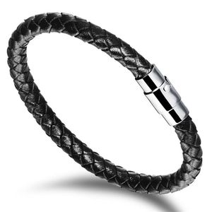 Pulseira trançada de couro masculina artesanal com fecho magnético de aço inoxidável pulseira de punho de couro trançado simples presentes para him189c