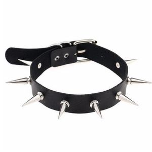 Schwarzer Spike-Halsband mit Gürtelkragen, Damen-Pu-Leder, Goth-Halskette für Frauen, Party, Club, sexy Gothic-Schmuck221d