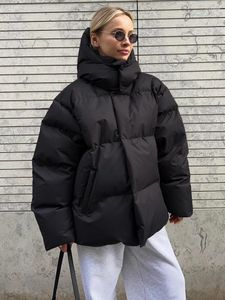 Korki damskie płaszcza moda luźna zimowa kurtka 2023 Długie rękaw solidny czarny bawełniany bawełniany damski parkas High Street Padding Zewnętrza