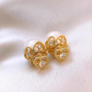 Stud Earrings Korean Fashion Style Temperament Luxury Rear Hanging Imitation Pearl Love Women's Gift Banquet Jewelry