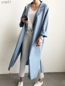 Kvinnorjackor Trench Coat Suit Collar Single-Breasted Solid Color Long Coat Women Fashion Elegance Leisure Womens Clothing New in Outerwearsl231016