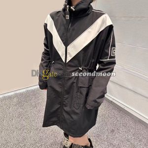 Contrast Color Trench Coat Women Zip Neck Windbreaker Waist Drawstring Wind Coats Woman Luxury Windcheater