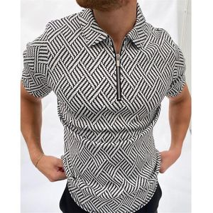 Homens camisetas França de alta qualidade camisa masculina estilo parisiense t-shirt de manga curta com zíper lapela xadrez tshirts masculino casual284f