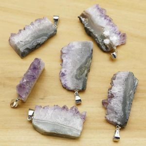 Pendant Necklaces Quality Natural Raw Ore Stone Uruguay Amethyst Irregular Necklace Energy Healing Chakra Charm DIY Jewelry Gift 6Pcs