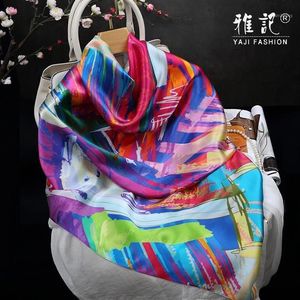 Scarves Large Silk Square Scarf Colorful 100% Shawl Shiny Elegant Generous Plain Crepe Satin Ladies1279S