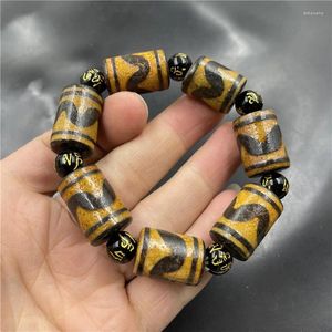 Strand Tibetan Retro Tiger Tooth Dzi Agate Barrel Shaped Bead Bracelet