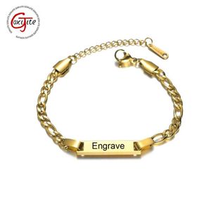 Goxijite Trendy Custom Engrave Name Bracelet For Women Kid Stainless Steel Adjustable Date Charm Gift Link Chain198q