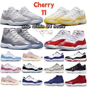 Jumpman 11 basketskor Män kvinnor Cherry 11s Midnight Navy Cool Gray Cement Cherry Yellow Snakesskin Anniversary Bred Pure Violet Mens