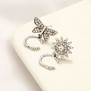 Vintage stud earrings luxury designer earring letters butterfly flower lady jewelry silver gold plated diamond earrings for women valentine wedding gifts zl069