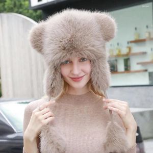 Berets imitação de cabelo engrossado chapéus femininos outono e inverno ins moda quente protetor de orelha versátil bonito bombardeiro bonés