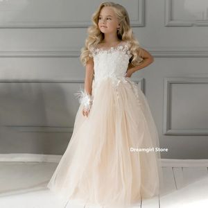 Vestidos de menina Dreamgirl O-pescoço apliques vestidos de menina de flor para casamento elegante crianças tule vestido de princesa meninas a linha vestido de convidados de casamento 231016