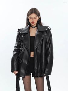 Women's Leather S-4XL 2023 Autumn/Winter Oversized Women Coat Street Design Vintage Pu Jacket Motorcycle Man Clothing