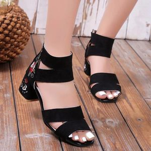 Kleid Schuhe Damen Open Toe Chunky Heel Sandalen Sommer Plus Size Retro Back Zip High für Frauen Offcie Damen Pumps