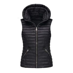 Coletes femininas mulheres inverno grosso fino colete com capuz puffer jaquetas sem mangas colete top casaco quente 231016