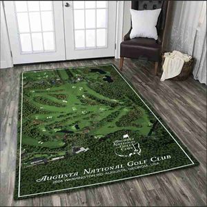 Halılar Eruear Augusta Ulusal Golf Kulübü Halı 3d Tüm Baskı Slip Olmayan Mat Yemek Odası Oturma Odası Yumuşak Yatak Odası Halı YQ231016