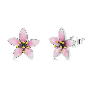 Stud Earrings Self Product Pink Cherry Blossom S925 Sterling Silver For Women Piercing Halloween Gift Luxury Jewelry