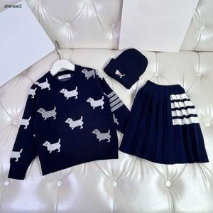 luxury Tracksuits for boy and girl Brother and sister Knitted three piece set Size 100-160 CM Pullover and pleated skirt Oct15