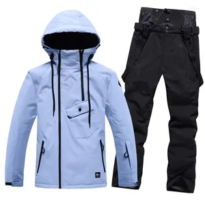 Tute da uomo Uomo Donna Giacca da sci Pantaloni Set Sport all'aria aperta Abbigliamento da snowboard Caldo inverno Tuta impermeabile Tuta da neve con cappuccio