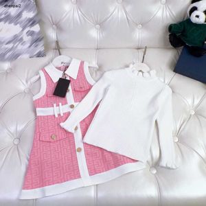 Luxury Tracksuits Designer Girls Dresses Baby Autumn Sets storlek 110-160 cm Solid Color Base tröja och Lapel Sleeveless Dress