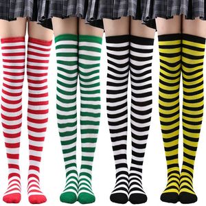 Socks Hosiery Women Thigh High Socks Winter Knitted Warm Socks Ladies Over The Knee Socks Girls Black White Striped Socks Long Sexy Stockings 231016