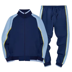 Męskie dresy mody kurtki z swetry i długie spodnie Zestawy odzieży sportowej mężczyzn Patchwork kolor jogger sport