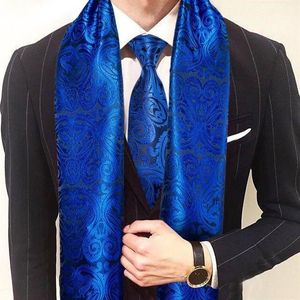 Scarves Fashion Men Tie Blue Jacquard Paisley 100% Silk Set Autumn Winter Warm Casual Business Suit Shirt Shawl Barry Wang1210b