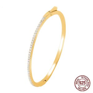 Bangle Poulisa S925 Cuff Thin Bangle for Women 925 Sterling Silver Pave Getting Moisa Moissan Barkles with Switch Pulseras 231013