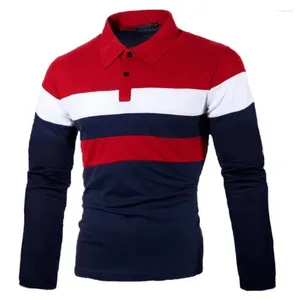 Męskie polo jesienne tri kolor patchwork Men koszule mody Polo Casual T-shirt z długim rękawem czerwona biała t