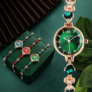 Relógios de pulso 2024 moda feminina quartzo pequenos relógios verdes simples e à prova d'água feminino pulseira relógio senhoras jade relógio de pulso