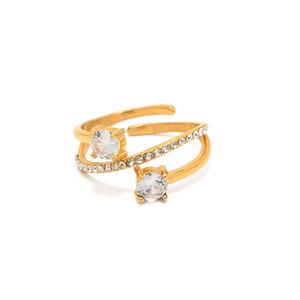 INS Popularna modna 18 -karatowa złota Pierścień ze stali nierdzewnej Dwie cyrkon Inkrustowany Otwarty Pierścień Moda bez zanikającej biżuterii hurtowej