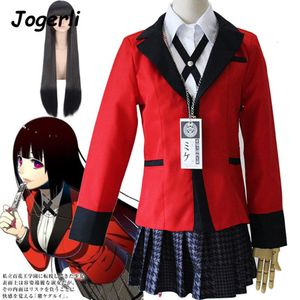 Costume de Cosplay Anime Kakegurui Yumeko Jabami, uniforme de lycée japonais, manteau et perruques, tenues de fête d'halloween pour femmes