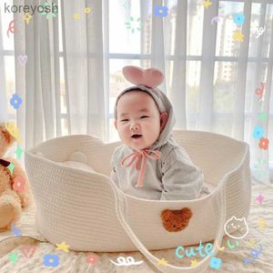 Bassinets Cradles Healthy Material and Exquisite Workmanship Newborn Babynest Portable Cotton Rope Bassinet Cradle Bed with Mattress Moses BasketL231016