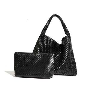 Borsa tote in similpelle intrecciata quotidiana, borsa a tracolla alla moda, di grande capacità, da lavoro con viaggi di shopping