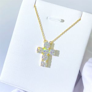 クロスペンダントネックレスデザイナーネックレス女性925スターリングシルバーメッキプラチナVVSモイサナイトチェーンネックレスパスダイヤモンドテスターチェーンラグジュアリージュエリーギフト