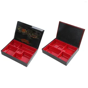 Dinnerware Japanese Bento Box With Lid 5 Compartments Serving Dish Lunch Traditional For Sushi Rice Sauce Picnic Home