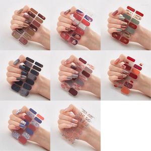 False Nails Gradient Colors Semi Cured Gel Nail Stickers French Art 14 Strips Polish Glittering