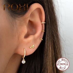 Hoop & Huggie ROXI Simple Round Circle Crystal Earrings Gold Silver Pendientes 925 Sterling Chic Zircon Stone Women Earrings1212b