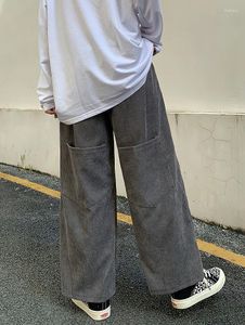 Men's Pants Streetwear Corduroy Casual Men Designer Back Pocket Korean Pink Sport Straight Wide Baggy Long Trousers 2023 Autumn
