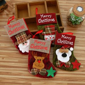 Christmas decorations, children's gifts, Christmas tree decorations, hanging pieces, small faux leather, retro printed English Christmas socks