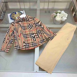 luxury designer baby autumn Sets kids Tracksuits Size 100-150 CM 2pcs Cross striped printed lapel shirt and khaki casual pants Aug21