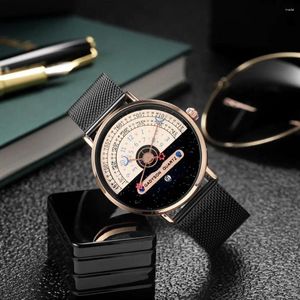 Wristwatches Metal Strap Watch Men Business Stylish Men's Quartz Wristwatch Color Matching Half Roulette Date Display Clear Print