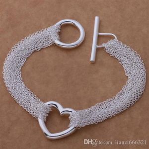 Topp 925 Silver Armband Multi Links Chain Heart Pendant Armband Silver Jewelry 10pcs mycket billigt 1023219B