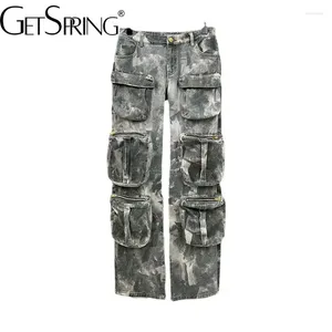 Kvinnor Pants Women Capris 2023 Spring Camouflage Multi Pocket Overall Hög midja Löst långa kvinnliga byxor