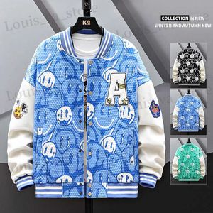 Men's Jackets Embroidered Combination Patch Bomber Jacket Men's Spring Smiling Face Baseball Clothes Trendy Style Youth Fashion Couple Coat T231016