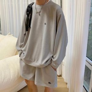 Tute da uomo Moda coreana Sport Due pezzi Set Uomo Autunno Waffle Abito casual O-Collo Manica lunga Felpa Pantaloncini Trend Tuta