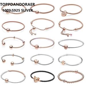 Rose Gold S925 Srebrny sercowy łańcuch Podstawowy łańcuch oryginalny urok pandoraer wąż bransoletka dla kobiet biżuteria DIY Making 22012227s