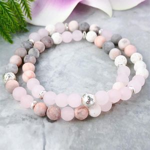 Conjunto de pulseira de óleo essencial mg1078, pulseira envoltória de energia de lava, quartzo rosa, yoga mala, rosa, jaspe, delicado, joias com contas, 242o