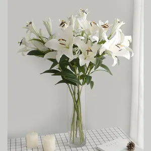 Декоративные цветы Flores Artificiales Имитация 3 больших искусственных букетов лилий Цветок для свадебного украшения с вазой Home Decore