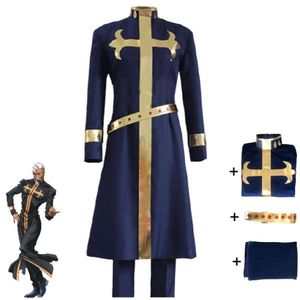 Cosplay anime jojos aventura bizarra pedra oceano enrico pucci cosplay traje verde golfinho rua prisão sacerdote roupa terno de halloween